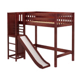 SLOT CS : Play Loft Beds Twin Mid Loft Bed with Slide Platform, Slat, Chestnut