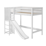 SLOT WS : Play Loft Beds Twin Mid Loft Bed with Slide Platform, Slat, White