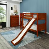 SMILE CP : Play Bunk Beds Twin Low Bunk Bed with Slide and Straight Ladder on Front, Panel, Chestnut