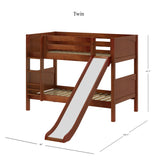 SMILE CP : Play Bunk Beds Twin Low Bunk Bed with Slide and Straight Ladder on Front, Panel, Chestnut