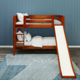 SMILE CS : Play Bunk Beds Twin Low Bunk Bed with Slide and Straight Ladder on Front, Slat, Chestnut