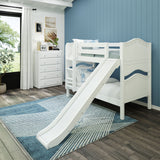 SMILE WC : Play Bunk Beds Twin Low Bunk Bed with Slide and Straight Ladder on Front, Curve, White