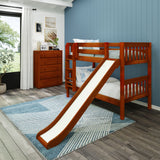 SMILE XL CS : Play Bunk Beds Twin XL Low Bunk Bed with Slide and Straight Ladder on Front, Slat, Chestnut