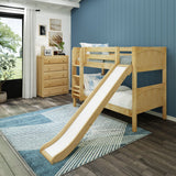 SMILE XL NP : Play Bunk Beds Twin XL Low Bunk Bed with Slide and Straight Ladder on Front, Panel, Natural