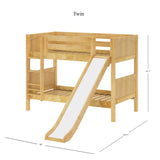 SMILE XL NP : Play Bunk Beds Twin XL Low Bunk Bed with Slide and Straight Ladder on Front, Panel, Natural
