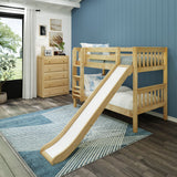 SMILE XL NS : Play Bunk Beds Twin XL Low Bunk Bed with Slide and Straight Ladder on Front, Slat, Natural