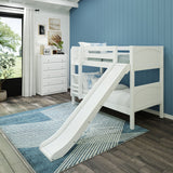 SMILE XL WP : Play Bunk Beds Twin XL Low Bunk Bed with Slide and Straight Ladder on Front, Panel, White