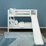 SMILE XL WP : Play Bunk Beds Twin XL Low Bunk Bed with Slide and Straight Ladder on Front, Panel, White