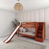 SNIGGLE CS : Play Bunk Beds Twin Low Bunk Bed with Stairs + Slide, Slat, Chestnut