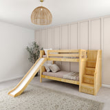 SNIGGLE NP : Play Bunk Beds Twin over Twin Low Bunk Bed with Storage Staircase Entry and Slide, Panel, Natural Finish, Panel, Natural