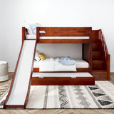 SNIGGLE TR CS : Play Bunk Beds Twin Low Bunk Bed with Stairs and Slide and Trundle Bed, Slat, Chestnut