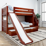SNIGGLE TR CS : Play Bunk Beds Twin Low Bunk Bed with Stairs and Slide and Trundle Bed, Slat, Chestnut
