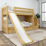 SNIGGLE TR NS : Play Bunk Beds Twin Low Bunk Bed with Stairs and Slide and Trundle Bed, Slat, Natural