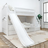 SNIGGLE TR WC : Play Bunk Beds Twin Low Bunk Bed with Stairs and Slide and Trundle Bed, Curve, White