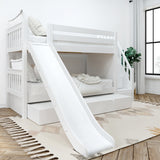 SNIGGLE TR WS : Play Bunk Beds Twin Low Bunk Bed with Stairs and Slide and Trundle Bed, Slat, White
