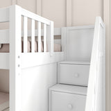 SNIGGLE WP : Play Bunk Beds Twin over Twin Low Bunk Bed with Storage Staircase Entry and Slide, Panel, White Finish, Panel, White