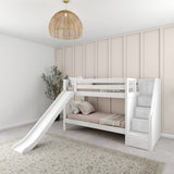 SNIGGLE WS : Play Bunk Beds Twin Low Bunk Bed with Stairs + Slide, Slat, White