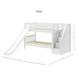 SNIGGLE WS : Play Bunk Beds Twin Low Bunk Bed with Stairs + Slide, Slat, White