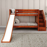 SNIGGLE XL CP : Play Bunk Beds Twin XL Low Bunk Bed with Stairs + Slide, Panel, Chestnut
