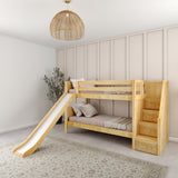 SNIGGLE XL NP : Play Bunk Beds Twin XL Low Bunk Bed with Stairs + Slide, Panel, Natural