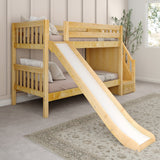 SNIGGLE XL NS : Play Bunk Beds Twin XL Low Bunk Bed with Stairs + Slide, Slat, Natural