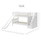 SNIGGLE XL WS : Play Bunk Beds Twin XL Low Bunk Bed with Stairs + Slide, Slat, White
