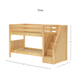 STACKER NP : Staircase Bunk Beds Twin over Twin Low Bunk Bed with Storage Staircase Entry, Panel, Natural Finish, Panel, Natural