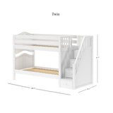 STACKER WC : Staircase Bunk Beds Twin Low Bunk Bed with Stairs, Curve, White