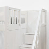 STACKER WS : Staircase Bunk Beds Twin Low Bunk Bed with Stairs, Slat, White