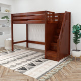 STAR CP : Loft Bed Twin High Loft Bed with Stairs on End, Chestnut Panel
