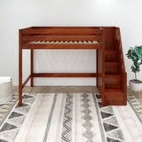 STAR CP : Loft Bed Twin High Loft Bed with Stairs on End, Chestnut Panel