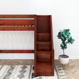STAR CP : Loft Bed Twin High Loft Bed with Stairs on End, Chestnut Panel