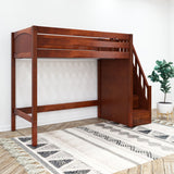 STAR CP : Loft Bed Twin High Loft Bed with Stairs on End, Chestnut Panel
