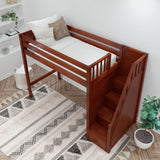 STAR CP : Loft Bed Twin High Loft Bed with Stairs on End, Chestnut Panel
