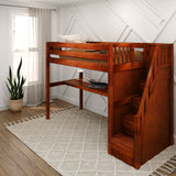 STAR11 CP : Study Loft Beds High Loft Staircase Bed with Long Desk, Twin, Panel, Chestnut