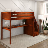 STAR11 CP : Study Loft Beds High Loft Staircase Bed with Long Desk, Twin, Panel, Chestnut