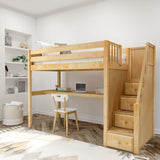 STAR11 NP : Study Loft Beds High Loft Staircase Bed with Long Desk, Twin, Panel, Natural