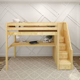 STAR11 NS : Study Loft Beds Twin High Loft Bed with Stairs + Desk, Slat, Natural