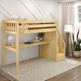 STAR11 NS : Study Loft Beds Twin High Loft Bed with Stairs + Desk, Slat, Natural