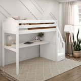 STAR11 WC : Study Loft Beds Twin High Loft Bed with Stairs + Desk, Curved, White