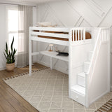 STAR11 WC : Study Loft Beds Twin High Loft Bed with Stairs + Desk, Curved, White