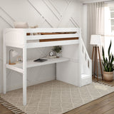 STAR11 WP : Study Loft Beds High Loft Staircase Bed with Long Desk, Twin, Panel, White