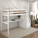 STAR11 WS : Study Loft Beds Twin High Loft Bed with Stairs + Desk, Slat, White