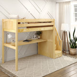 STAR11 XL NP : Storage & Study Loft Beds Twin XL High Loft Bed with Stairs + Desk, Panel, Natural