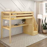 STAR11 XL NS : Storage & Study Loft Beds Twin XL High Loft Bed with Stairs + Desk, Slat, Natural