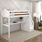 STAR11 XL WC : Storage & Study Loft Beds Twin XL High Loft Bed with Stairs + Desk, Curve, White