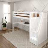 STAR11 XL WC : Storage & Study Loft Beds Twin XL High Loft Bed with Stairs + Desk, Curve, White