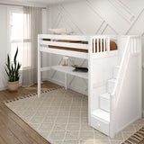 STAR11 XL WP : Storage & Study Loft Beds Twin XL High Loft Bed with Stairs + Desk, Panel, White