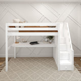 STAR11 XL WS : Storage & Study Loft Beds Twin XL High Loft Bed with Stairs + Desk, Slat, White