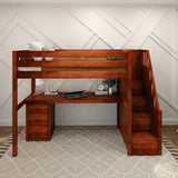 STAR12 CS : Study Loft Beds Twin High Loft Bed with Stairs + Desk, Slat, Chestnut